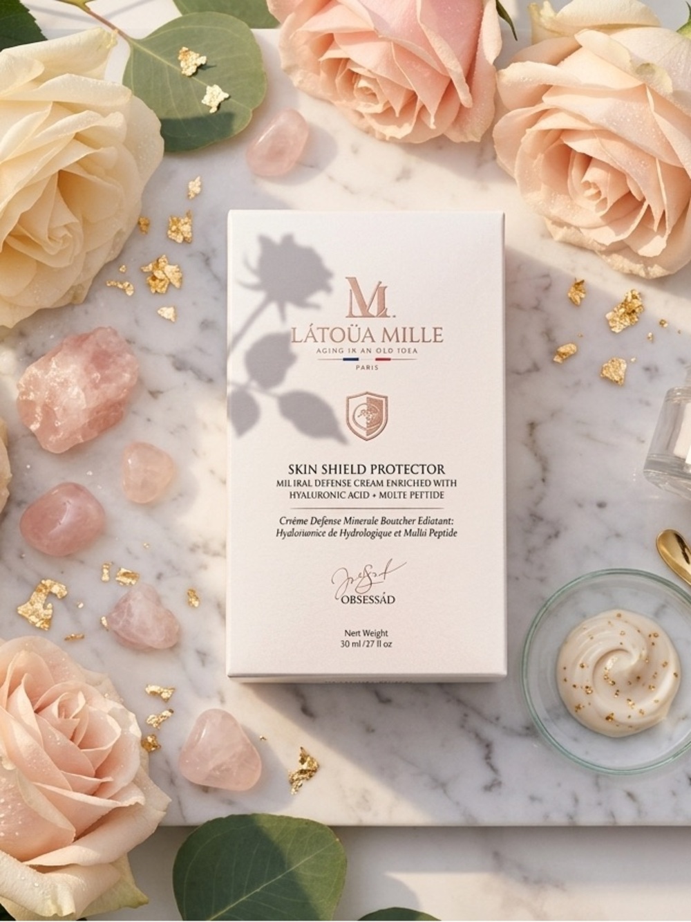 L'ATOUA MILLE Skin Shield Protector — Rose Gold & Cream Box